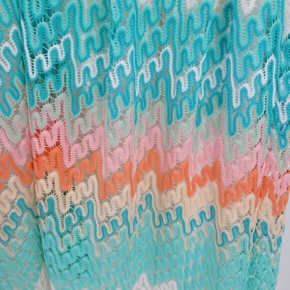 R&K Pastel Chevron Lace Overlay Sleeveless Scoop Tea Length Dress White Sz 10 - Picture 2 of 11